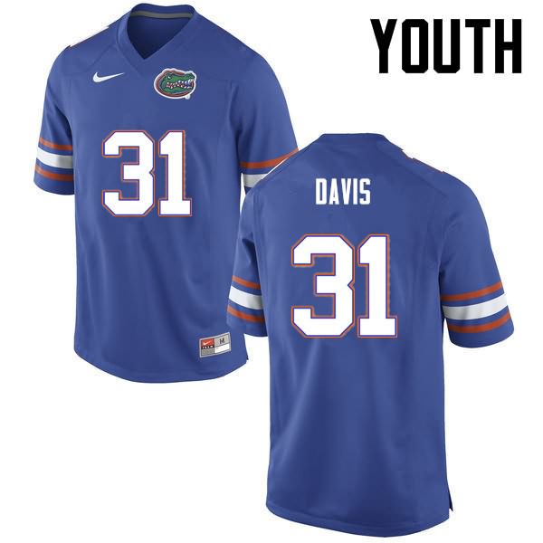 NCAA Florida Gators Shawn Davis Youth #31 Nike Blue Stitched Authentic College Football Jersey PBQ6764MN